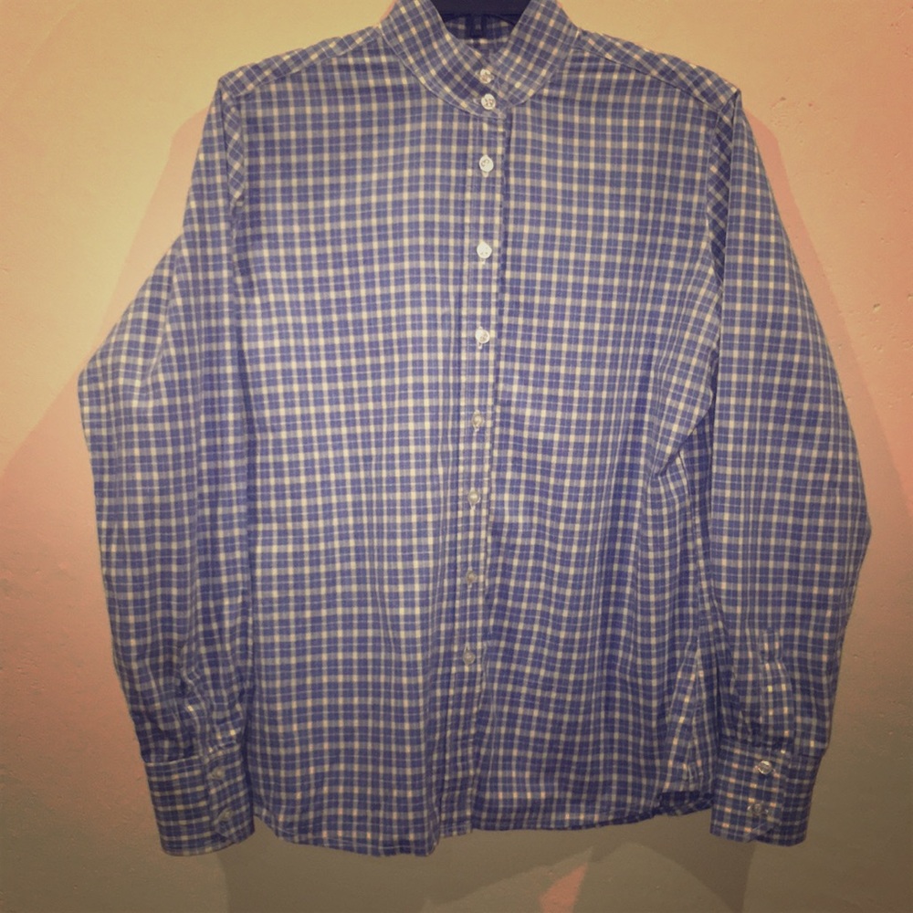 Marigold blue plaid English riding show shirt